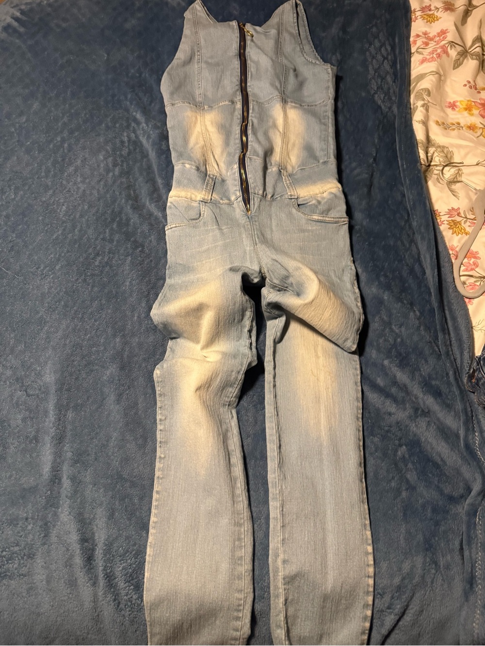 Light Wash Women's Denim Jumpsuit with Front Zip